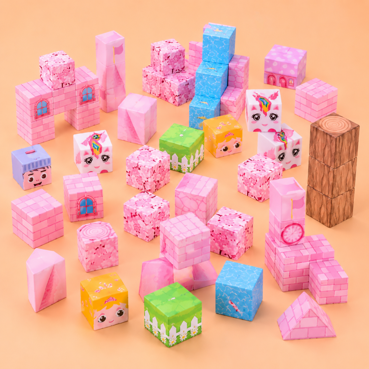Pink Sakura Castle Magnetic Cubes - 100-Piece DIY Building Toy - Magical Snow Palace STEM Set - Perfect Birthday Gift for Girls & Kids