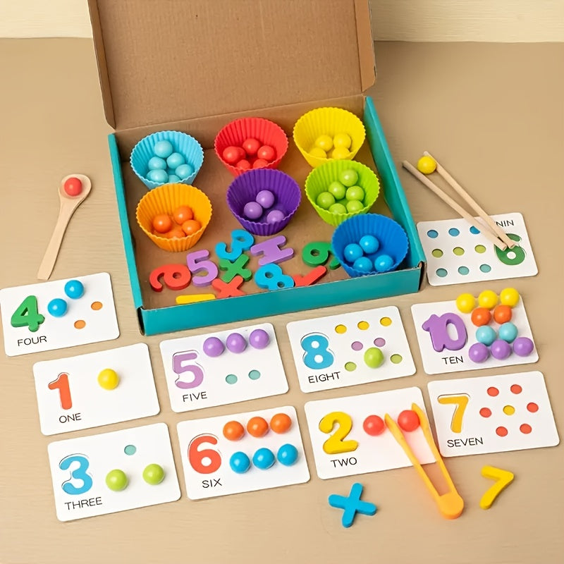 Wooden Math Counting Toy Set – Educational Number Learning Game for Kids with Beads & Activity Cards