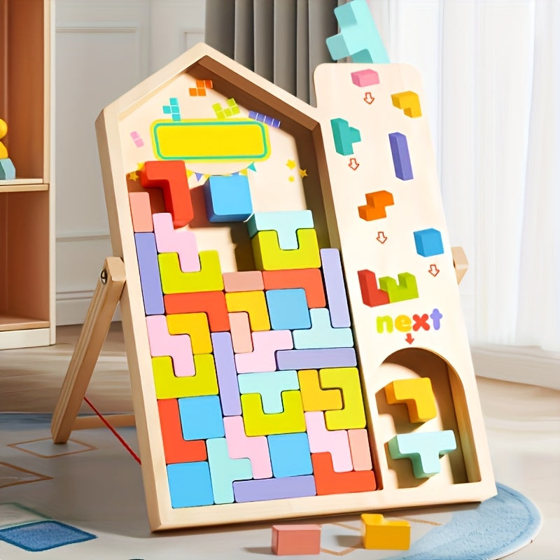 3D Wooden Puzzle Blocks – Educational Brain Teaser Toy for Kids, Colorful Interlocking Logic Game
