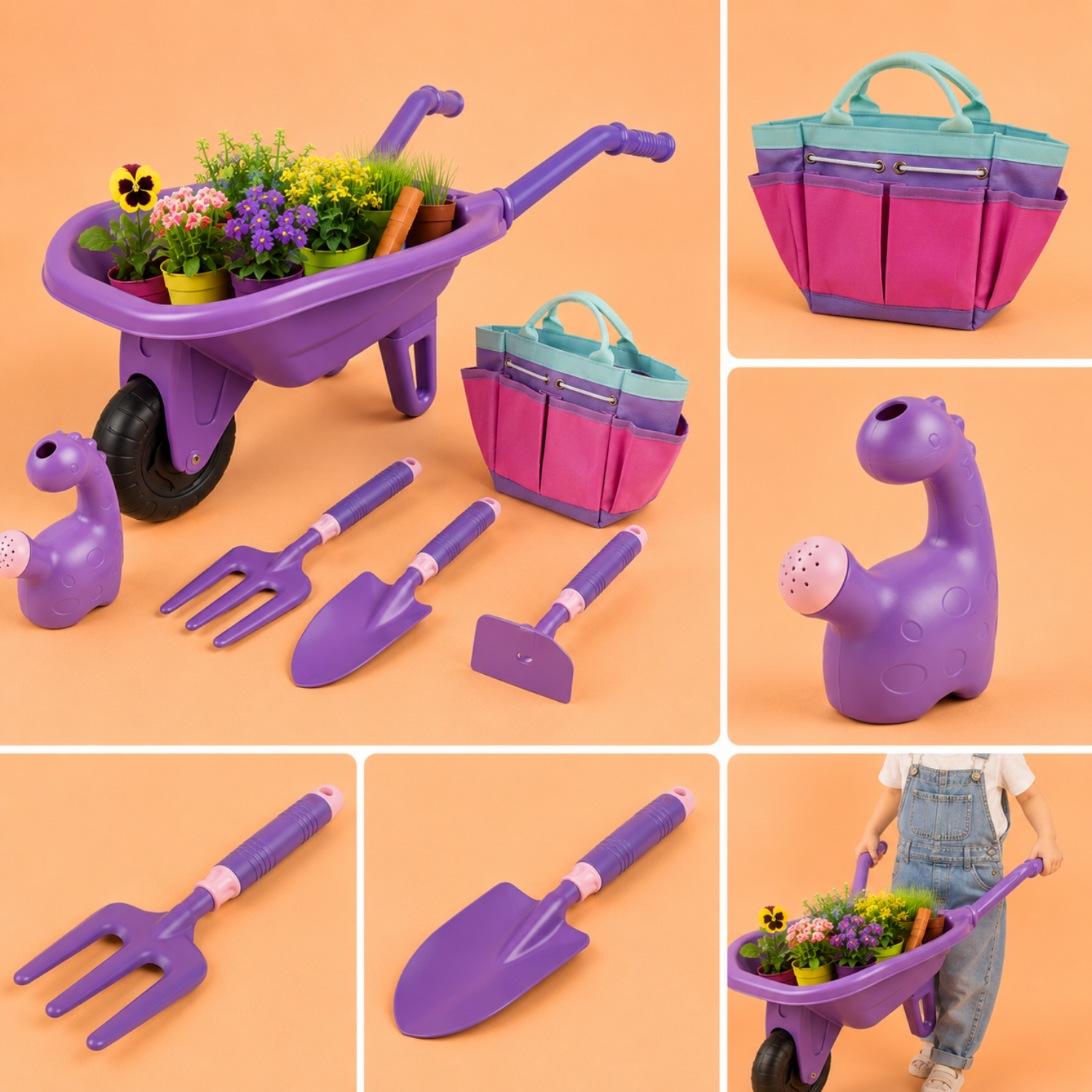 Kids Garden Wheelbarrow Set – Outdoor Gardening Toy Kit with Tools – Real Handheld Yard Work Simulation Set – Educational Nature Exploration Gift for Ages 3+