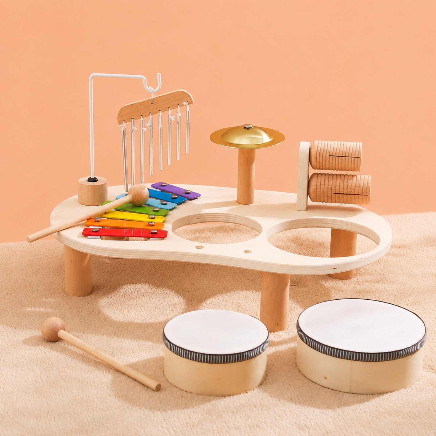 Little Music Makers Activity Table – Wooden Instrument Play Set for Toddlers