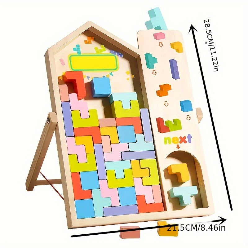 3D Wooden Puzzle Blocks – Educational Brain Teaser Toy for Kids, Colorful Interlocking Logic Game