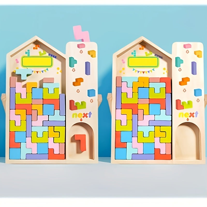 3D Wooden Puzzle Blocks – Educational Brain Teaser Toy for Kids, Colorful Interlocking Logic Game