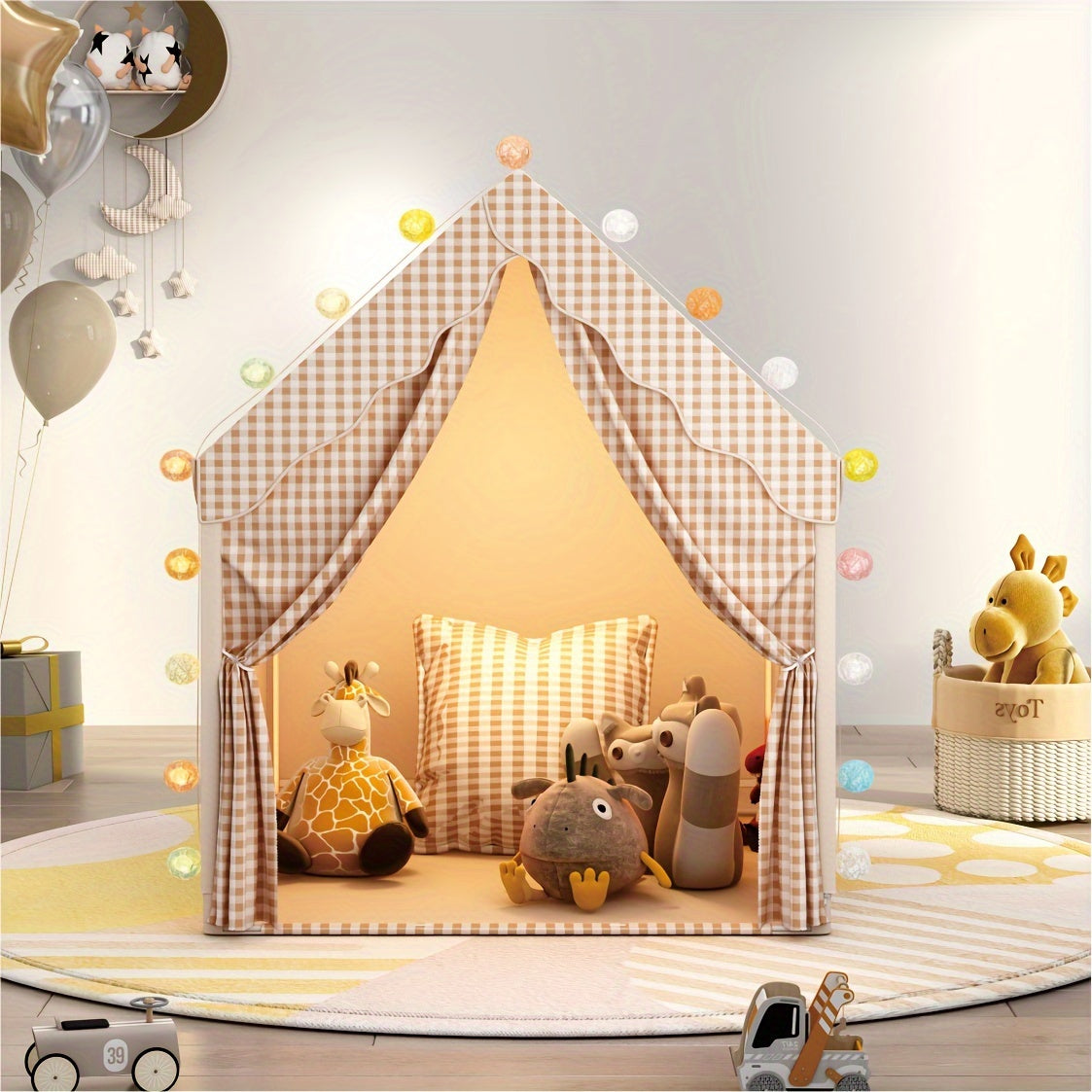Castle Playhouse Tent with Lights – Indoor Princess Fort for Kids, Foldable Pretend Play Tent