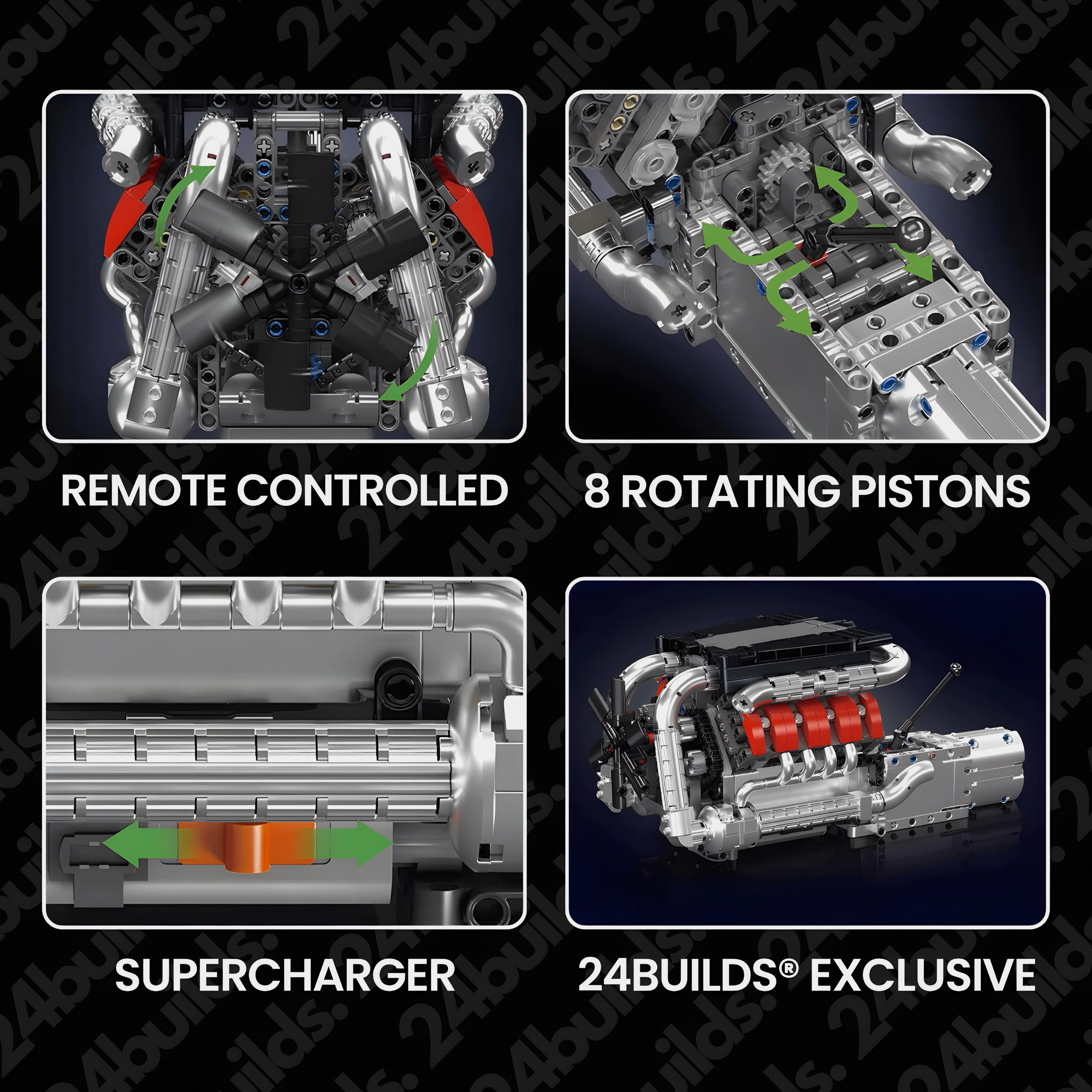 Motorized German V8 Engine & Transmission - MOC Building Kit - 1168 Pcs