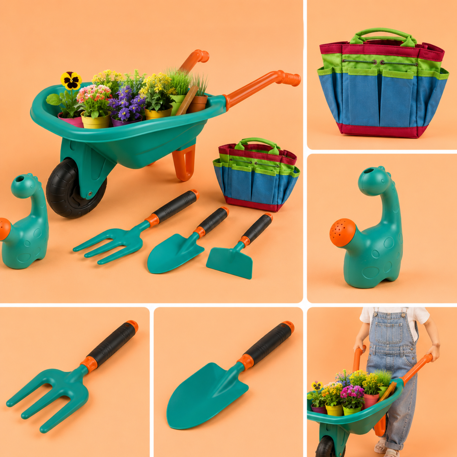 Kids Garden Wheelbarrow Set – Outdoor Gardening Toy Kit with Tools – Real Handheld Yard Work Simulation Set – Educational Nature Exploration Gift for Ages 3+