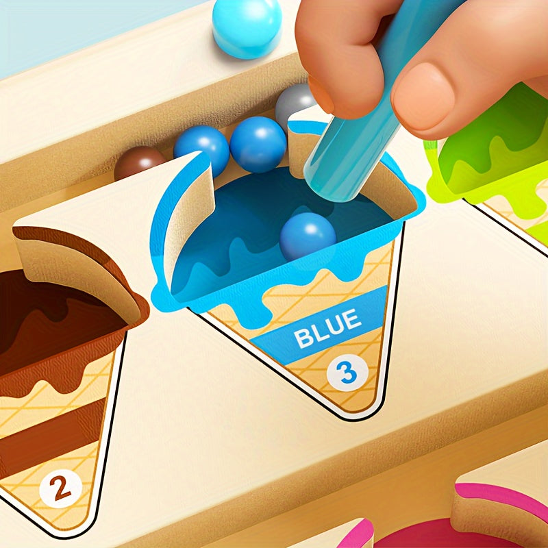 Magnetic Ice Cream Maze Puzzle – Educational Wooden Toy for Kids Age 3+, Color Matching & Motor Skills Game