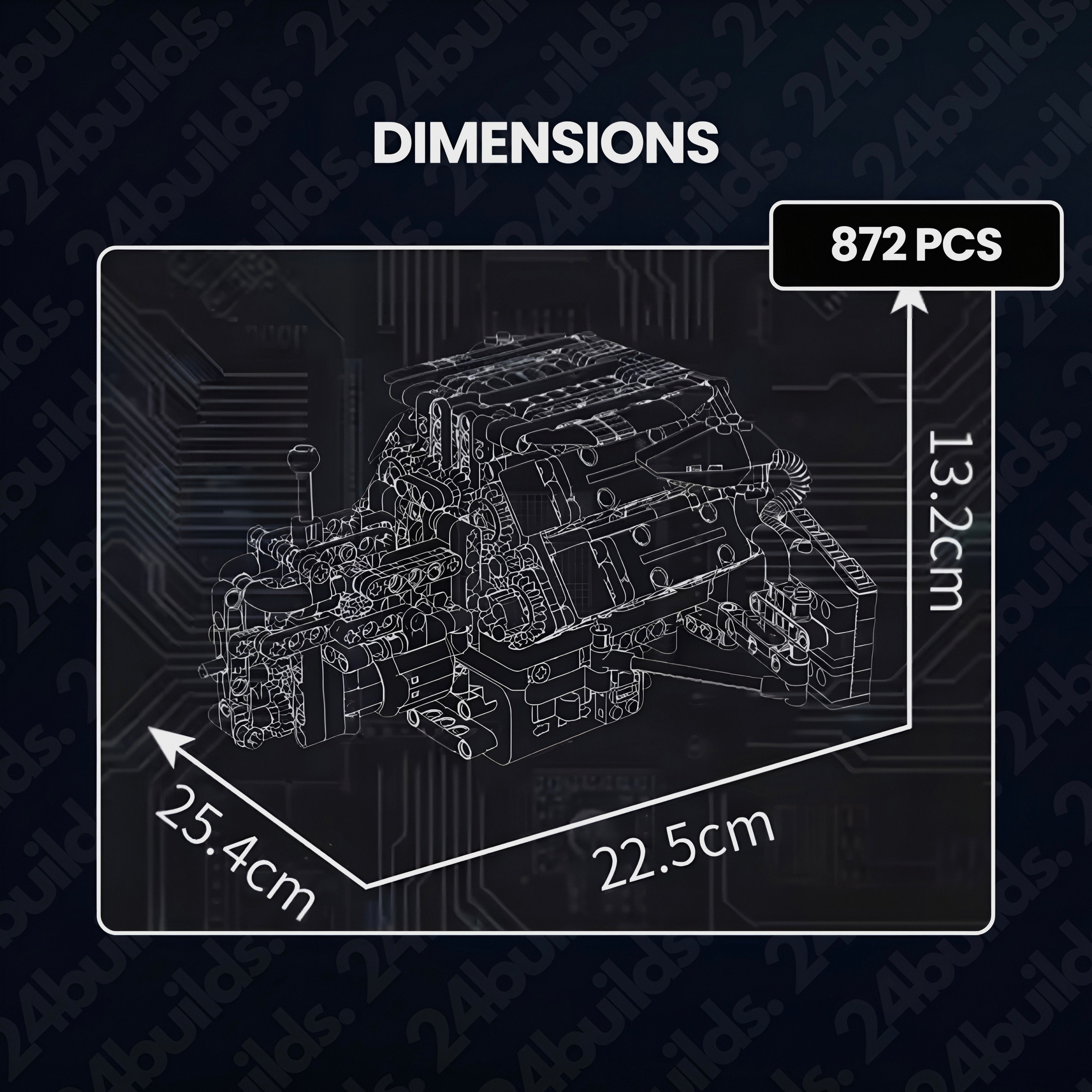 872-Piece Twin Turbo W12 German Engine Model