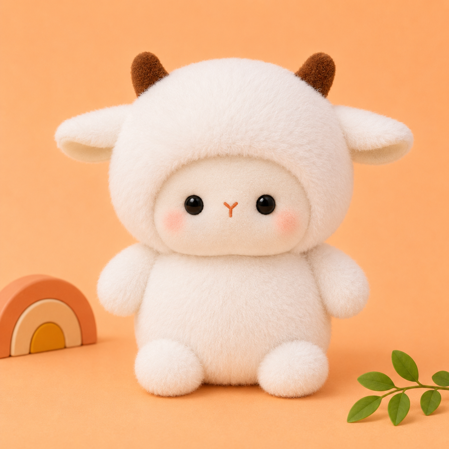 Mojibricks 15CM Kawaii Cloudy Goat Plushie – Ultra-Soft Hooded Lamb Companion & Whimsical Tabletop Ornament – Perfect Birthday or Christmas Gift for Kids