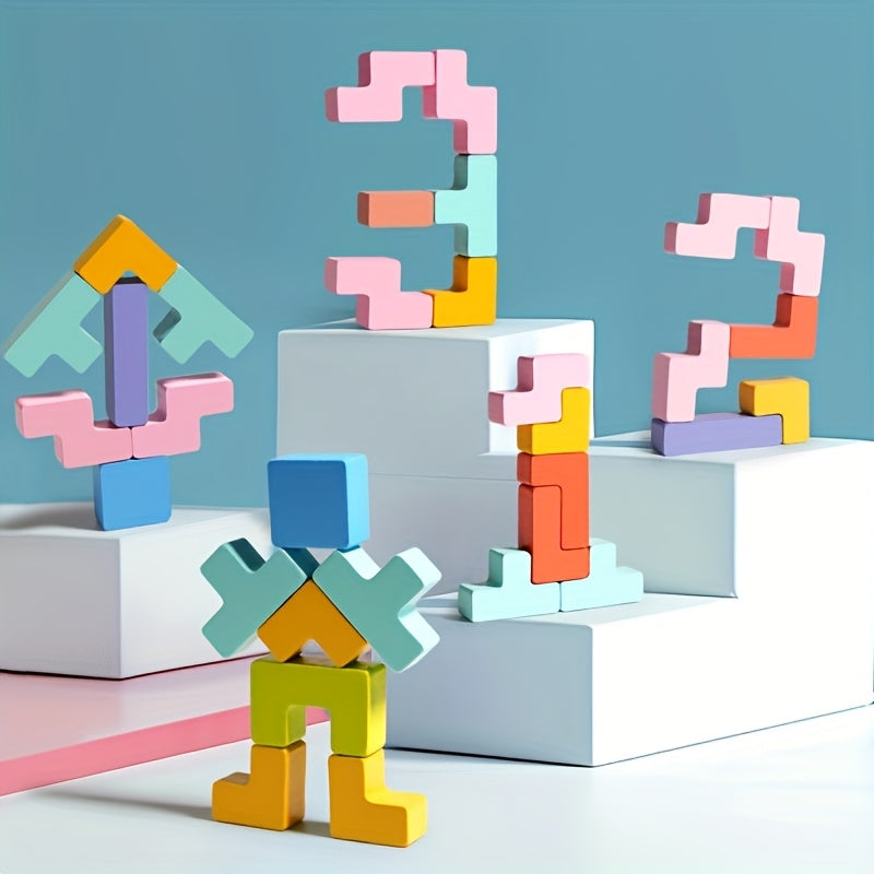 3D Wooden Puzzle Blocks – Educational Brain Teaser Toy for Kids, Colorful Interlocking Logic Game
