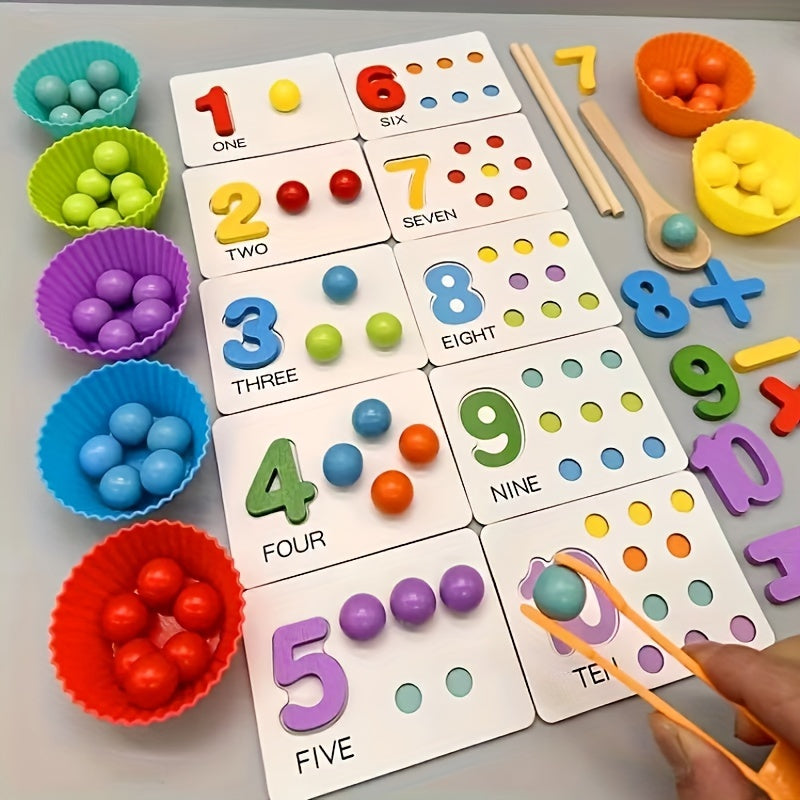 Wooden Math Counting Toy Set – Educational Number Learning Game for Kids with Beads & Activity Cards