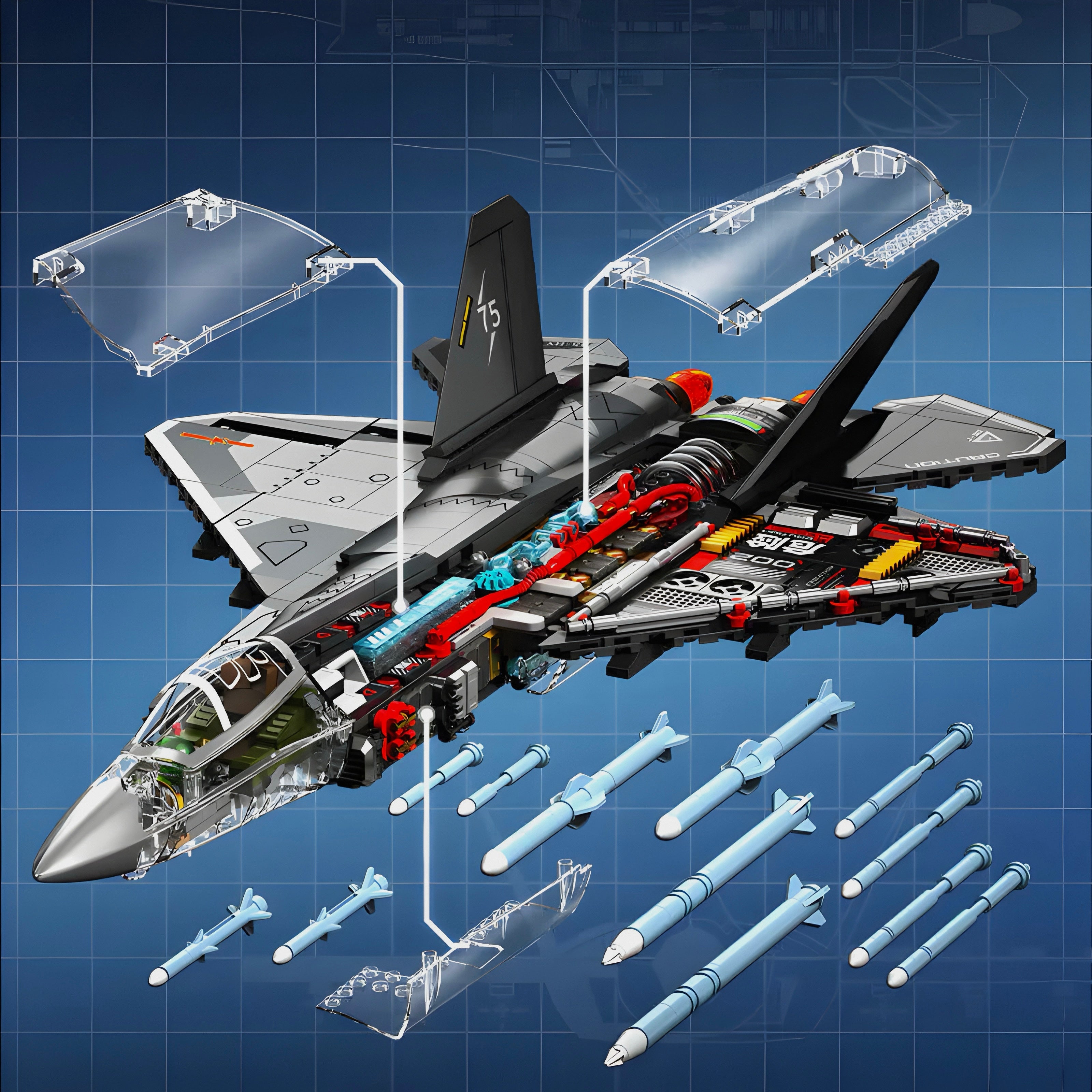 Clear J-35 Fighter Jet Model | 1324 Pieces