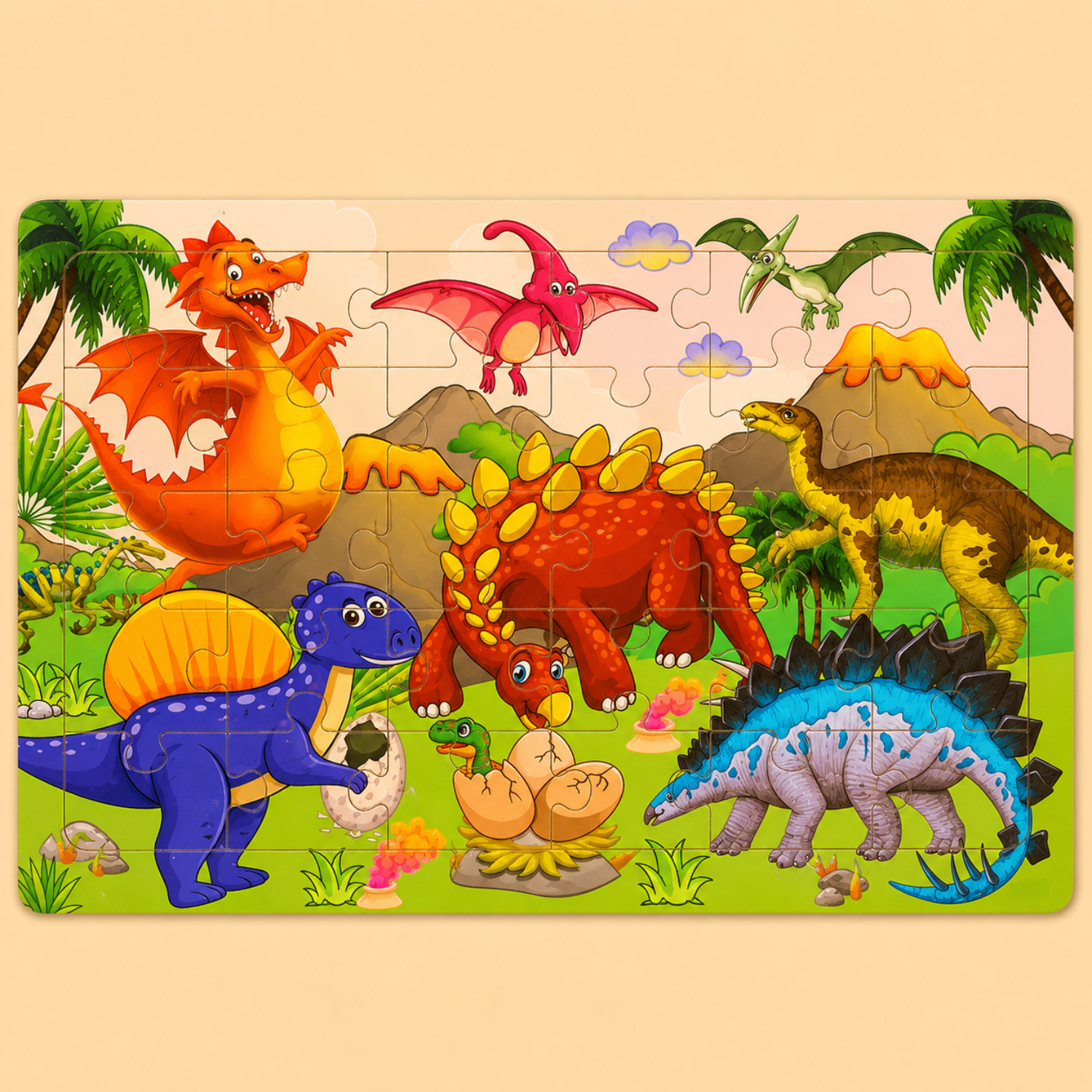 30-Piece Wooden Puzzle Set - Animals, Dinosaurs & Cartoon Themes - Montessori Educational Toy - Creative Gift for Toddlers & Kids