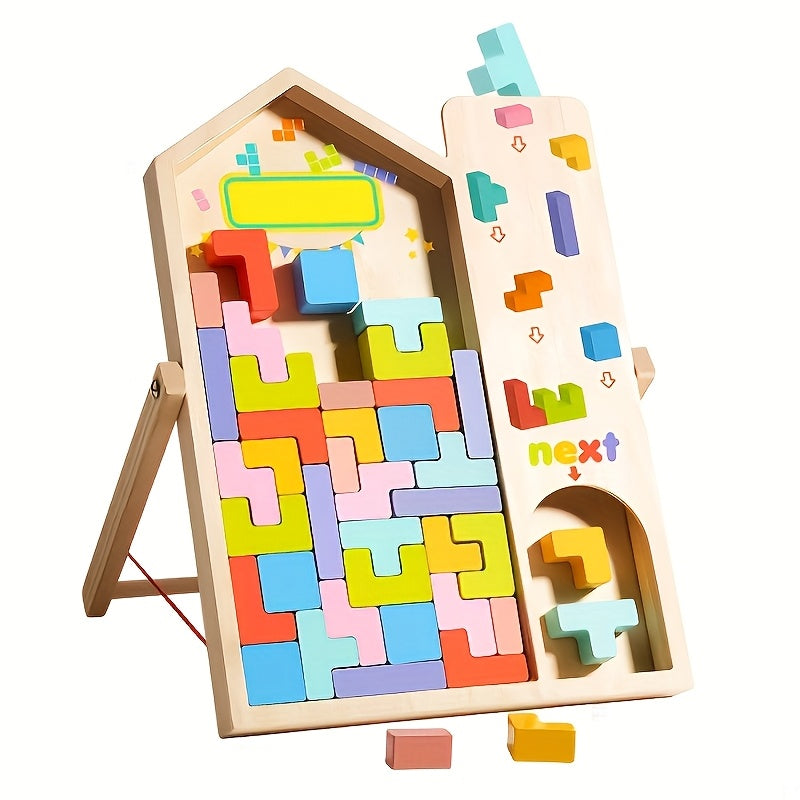 3D Wooden Puzzle Blocks – Educational Brain Teaser Toy for Kids, Colorful Interlocking Logic Game