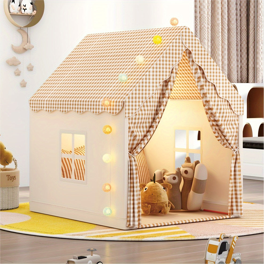 Castle Playhouse Tent with Lights – Indoor Princess Fort for Kids, Foldable Pretend Play Tent