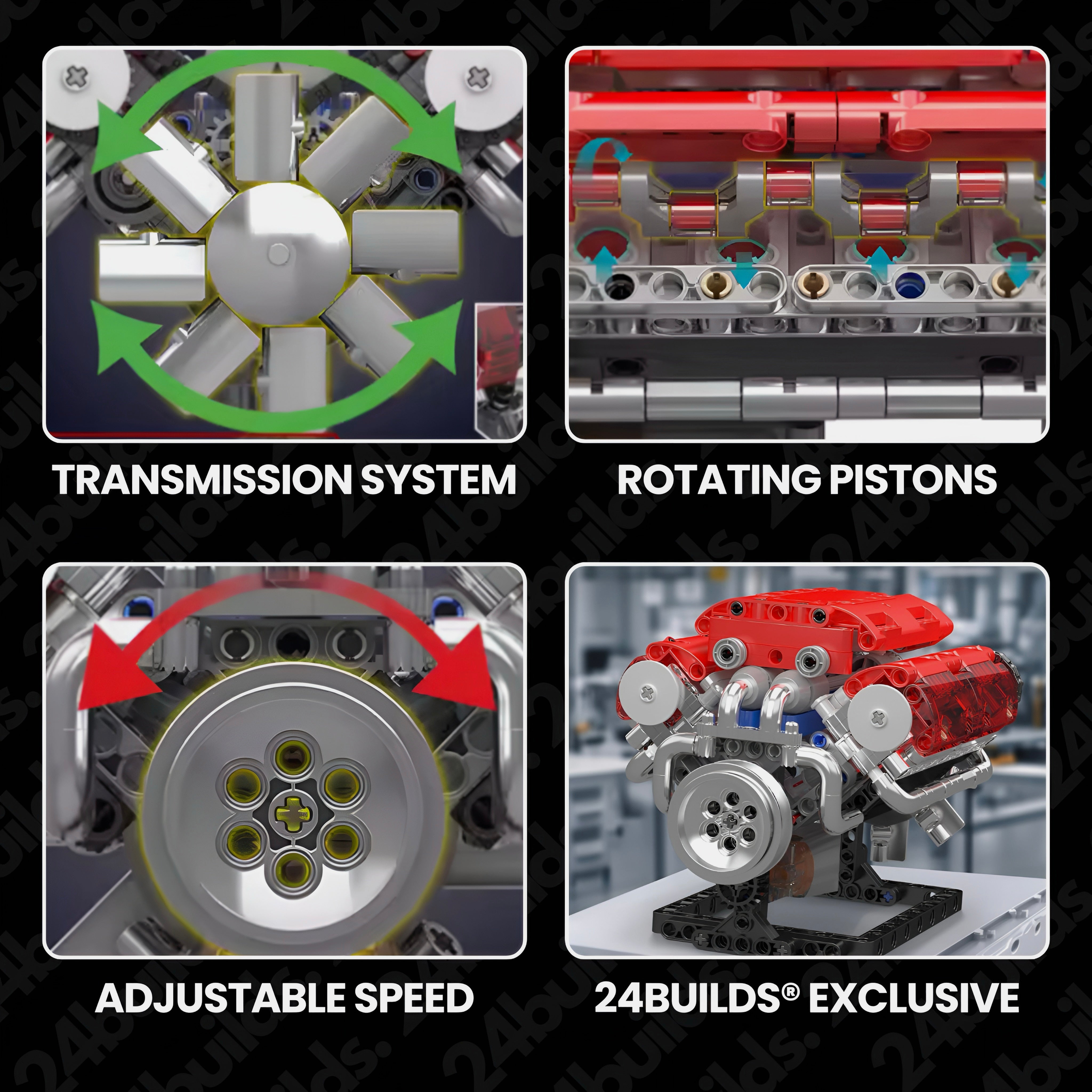 Red Edition V8 Engine Model Kit | 534 Pieces with Motorized Function