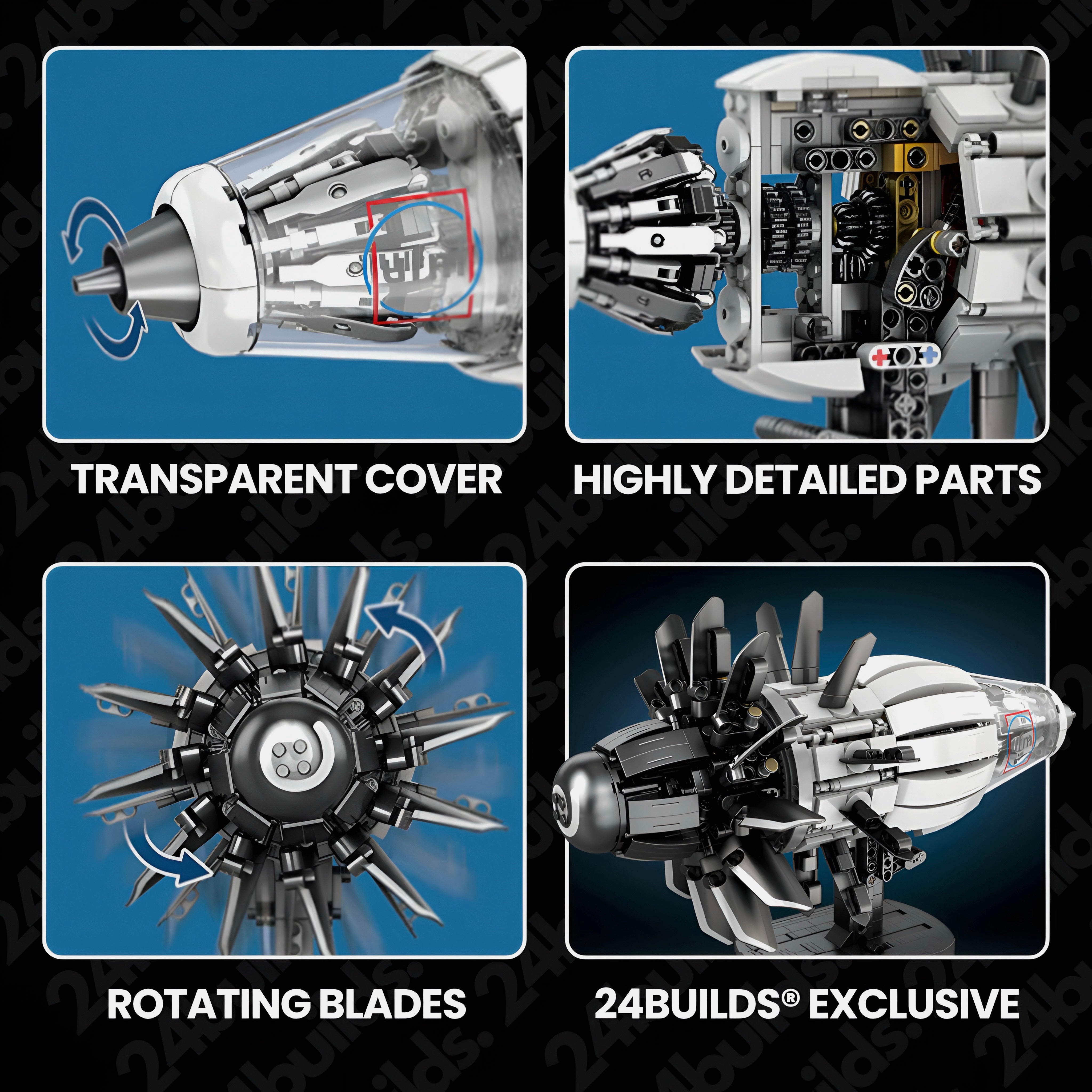 1354-Piece Motorized Aircraft Engine Model
