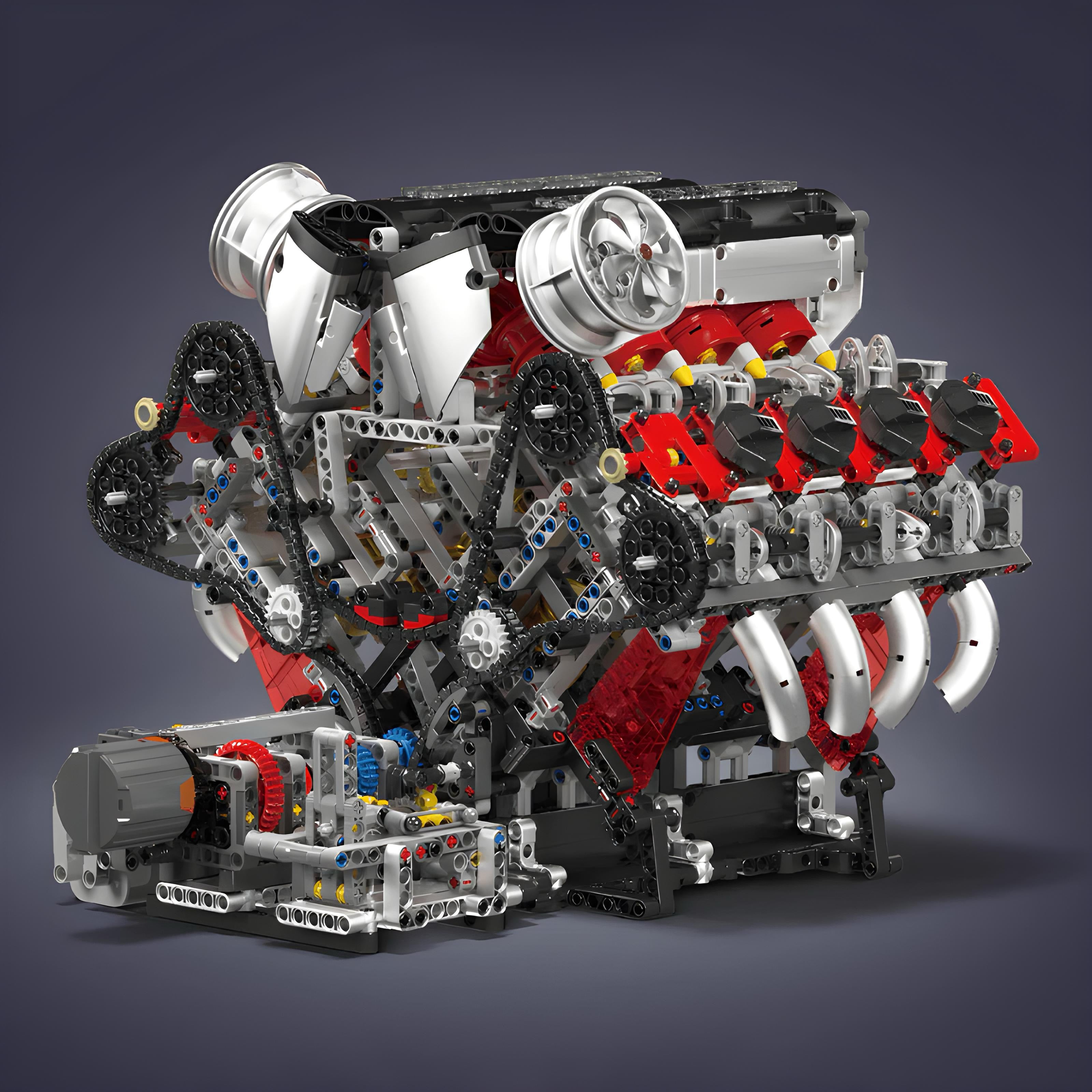Motorized Italian V8 Engine - MOC Building Kit - 2717 Pcs