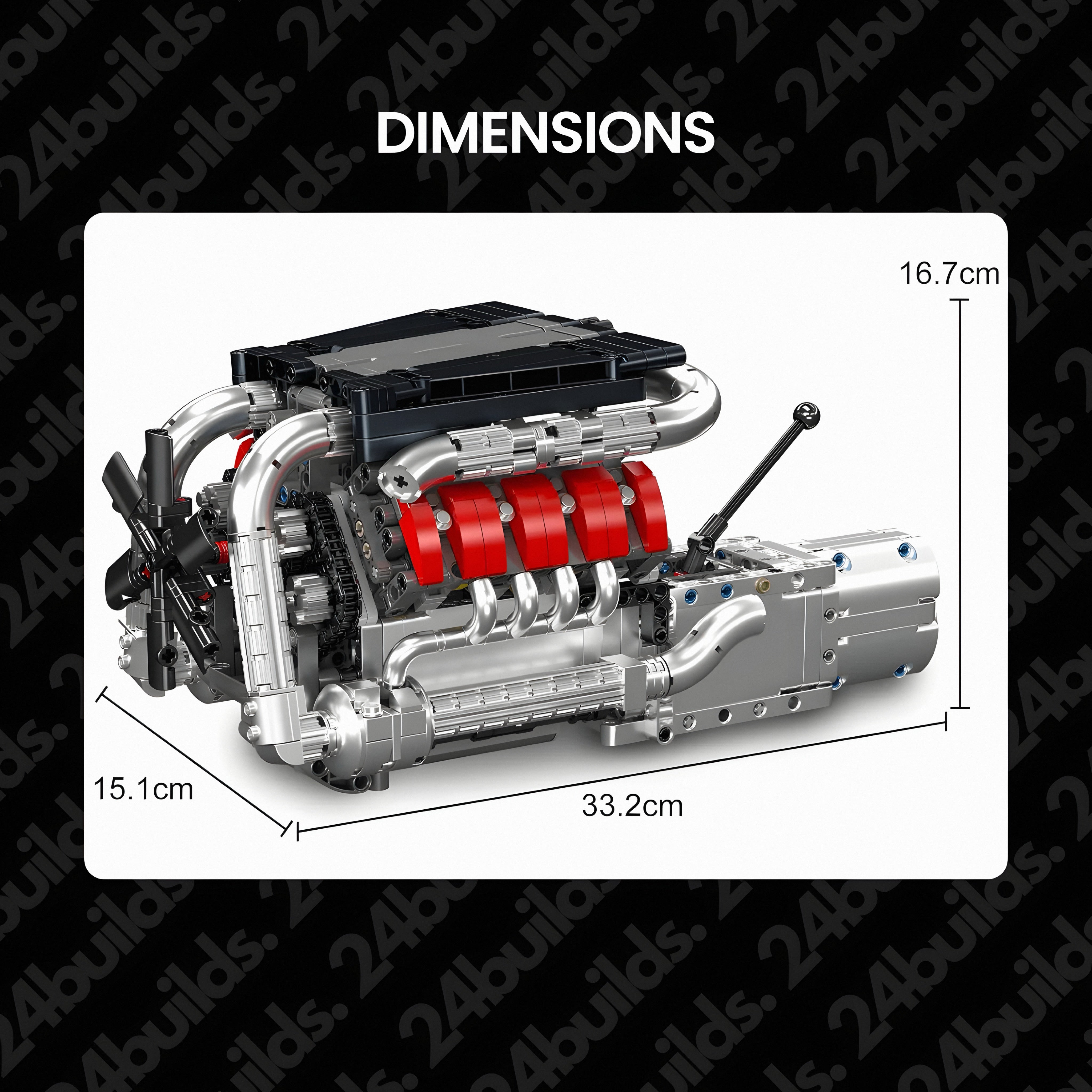 Motorized German V8 Engine & Transmission - MOC Building Kit - 1168 Pcs