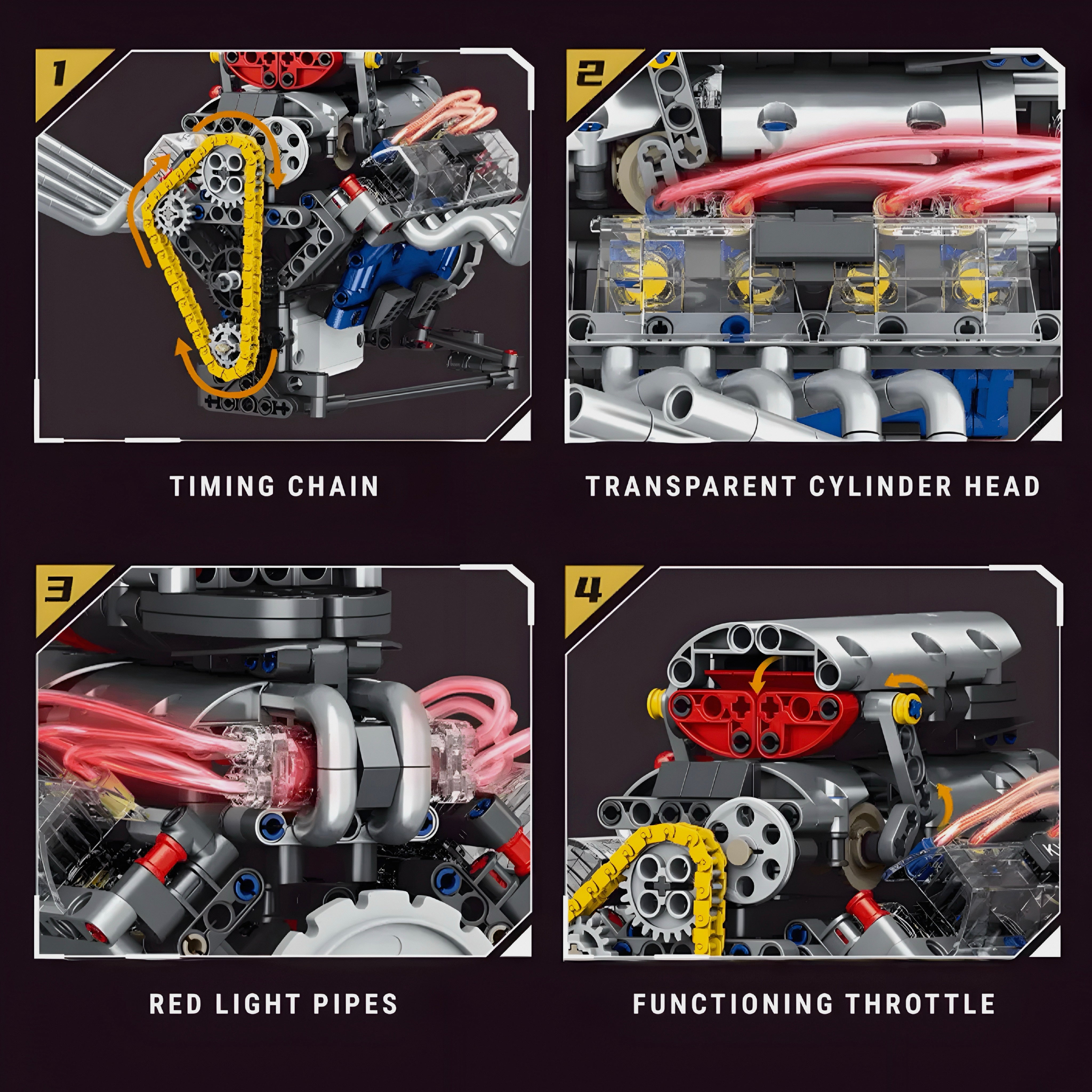 Motorized V8 Hot Rod Engine - MOC Building Kit - 662 Pcs