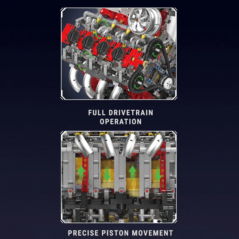 Motorized Italian V8 Engine - MOC Building Kit - 2717 Pcs