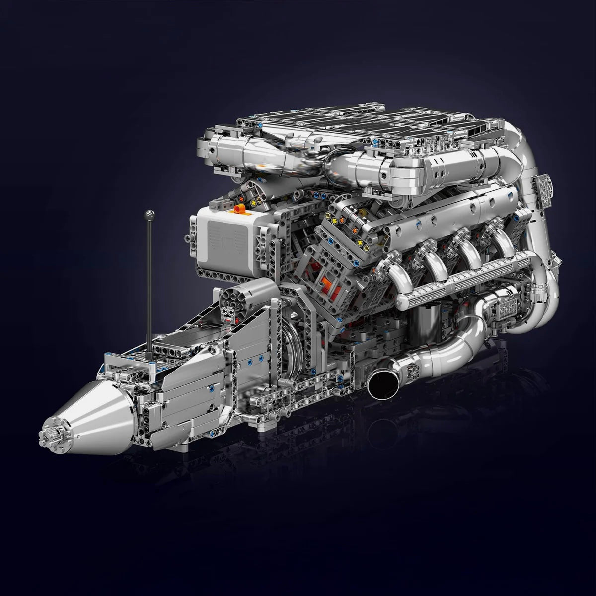 Ultimate Chrome V8 Engine & Gearbox - MOC Building Kit - 2898 Pcs