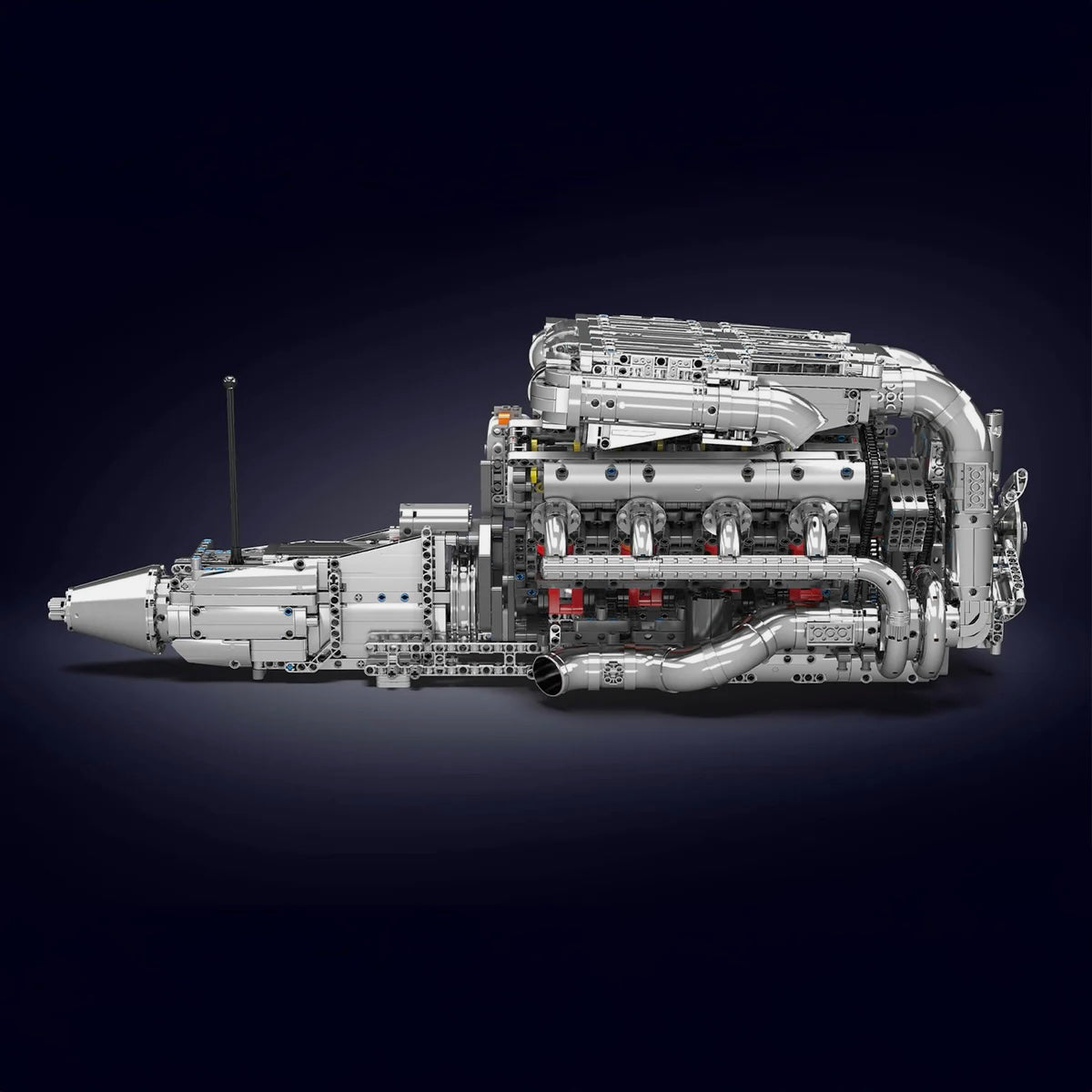 Ultimate Chrome V8 Engine & Gearbox - MOC Building Kit - 2898 Pcs