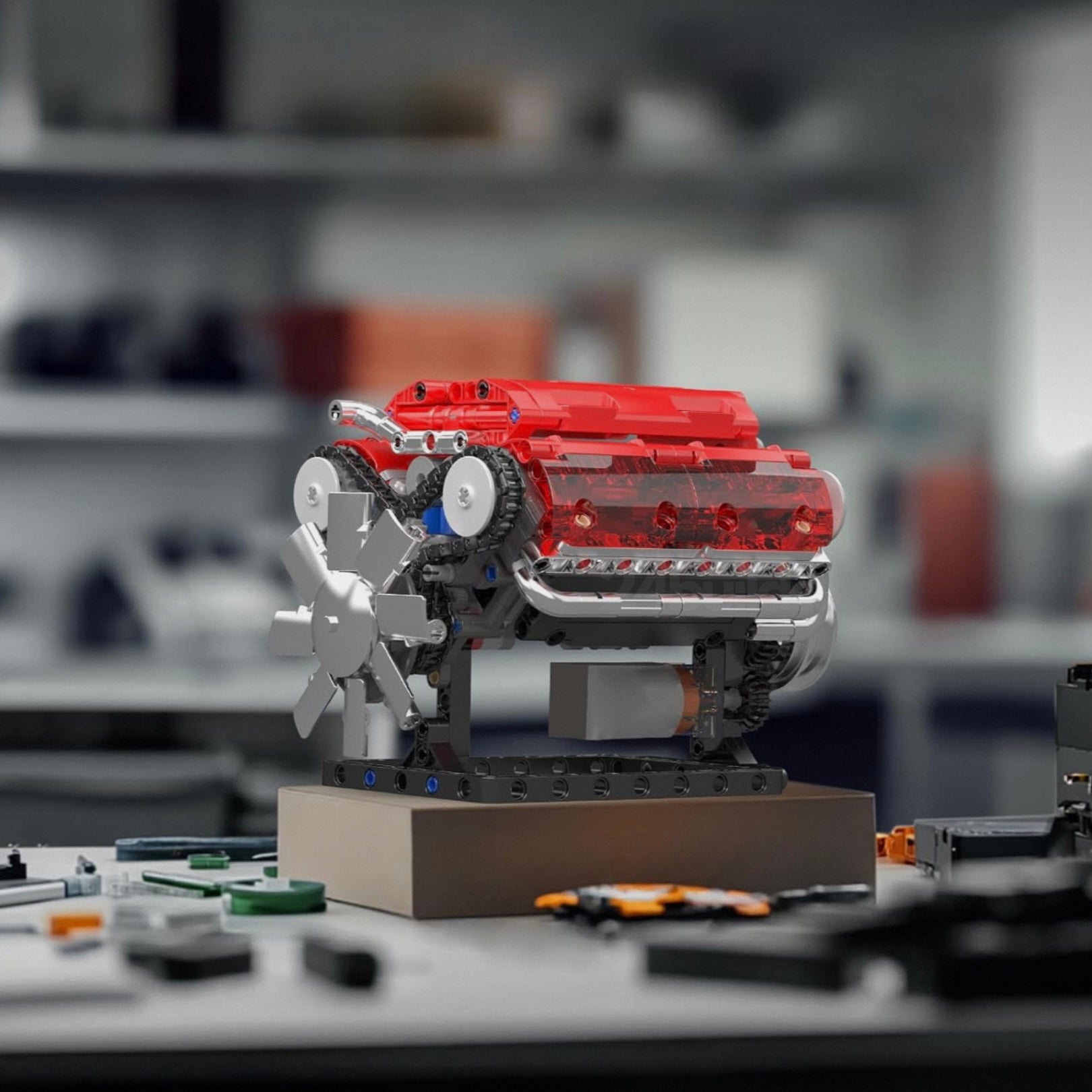 Red Edition V8 Engine Model Kit | 534 Pieces with Motorized Function