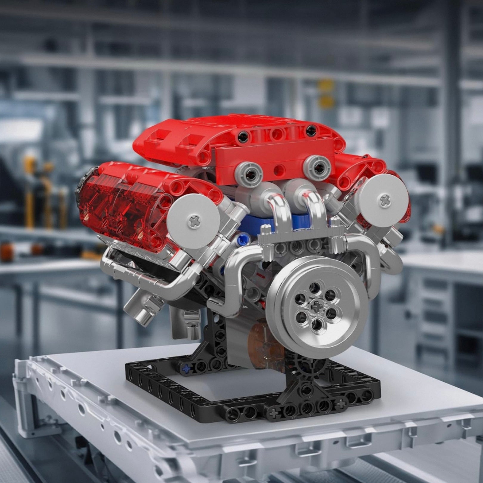 Red Edition V8 Engine Model Kit | 534 Pieces with Motorized Function