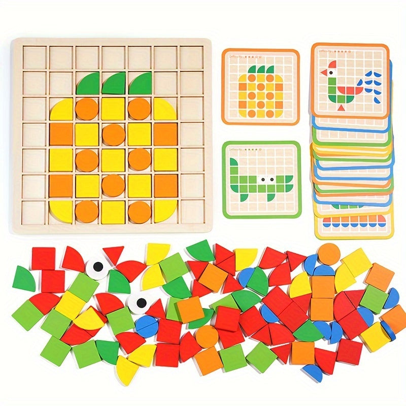 120pcs Wooden Puzzle Blocks – Educational Color Recognition & Brain Teaser Toy for Kids