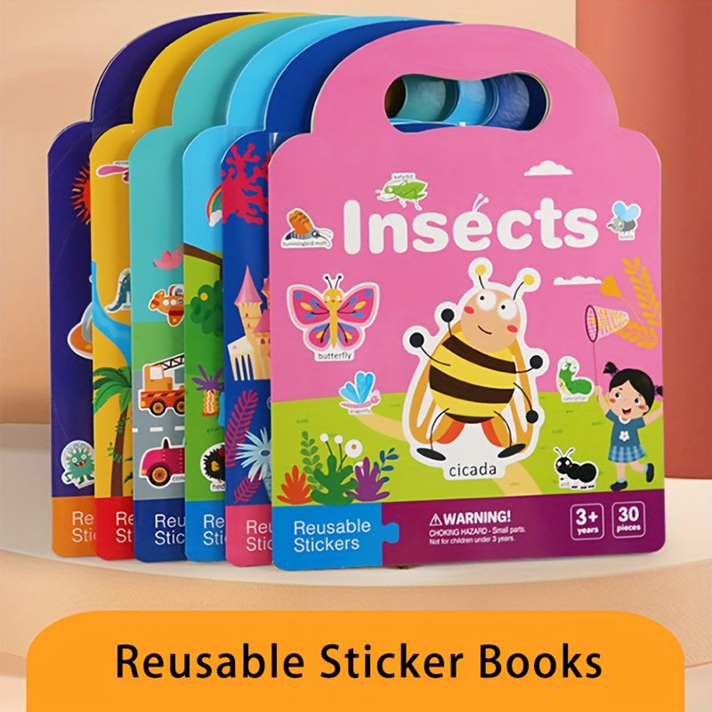 Reusable Sticker Book for Kids – Waterproof, Double-Sided Educational Toy with Dinosaurs, Animals & Vehicles