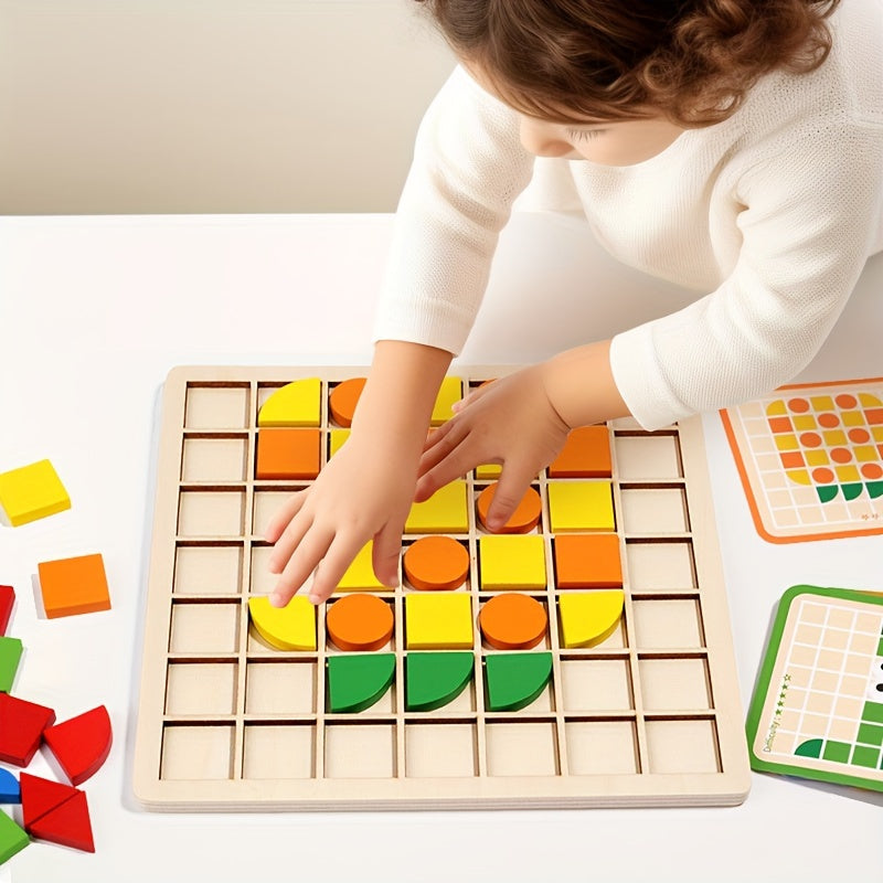 120pcs Wooden Puzzle Blocks – Educational Color Recognition & Brain Teaser Toy for Kids