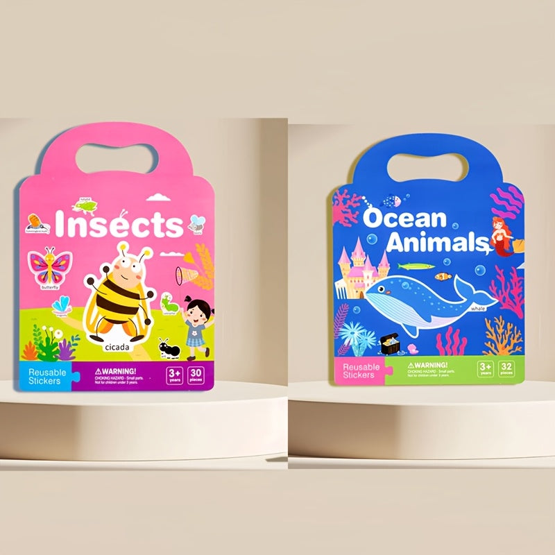 Reusable Sticker Book for Kids – Waterproof, Double-Sided Educational Toy with Dinosaurs, Animals & Vehicles