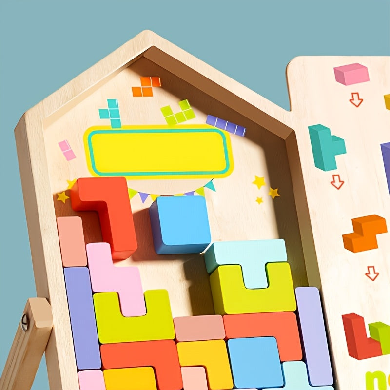 3D Wooden Puzzle Blocks – Educational Brain Teaser Toy for Kids, Colorful Interlocking Logic Game
