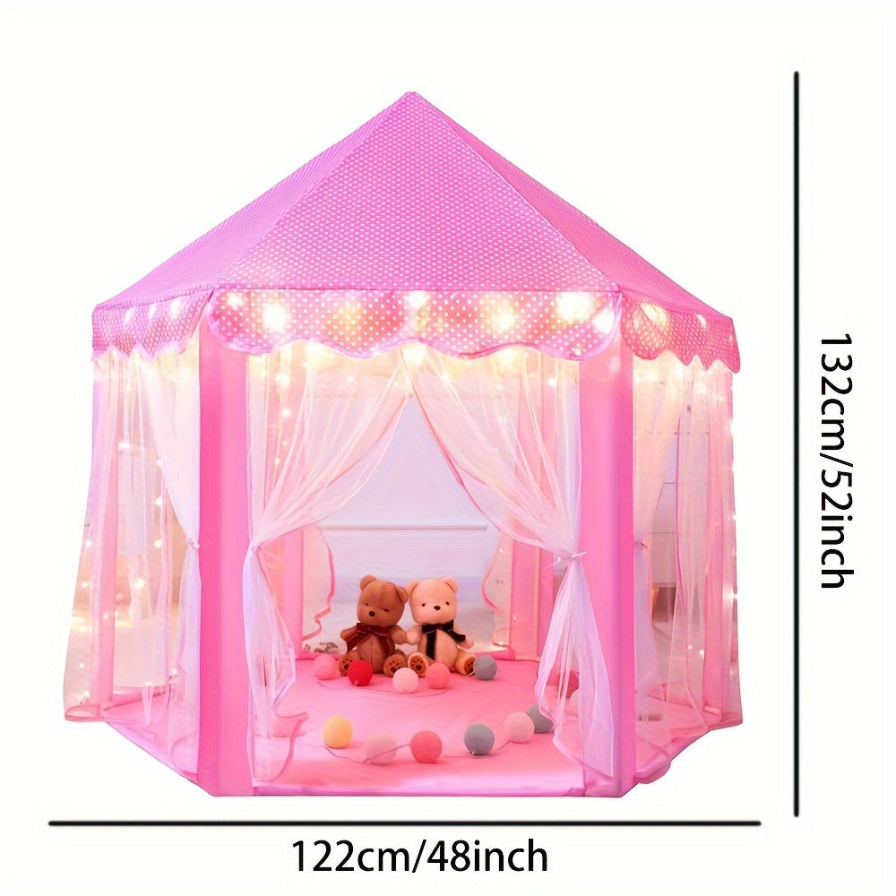 Pink Foldable Play Tent for Kids – Indoor Pop-Up Tent with Curtains for Girls