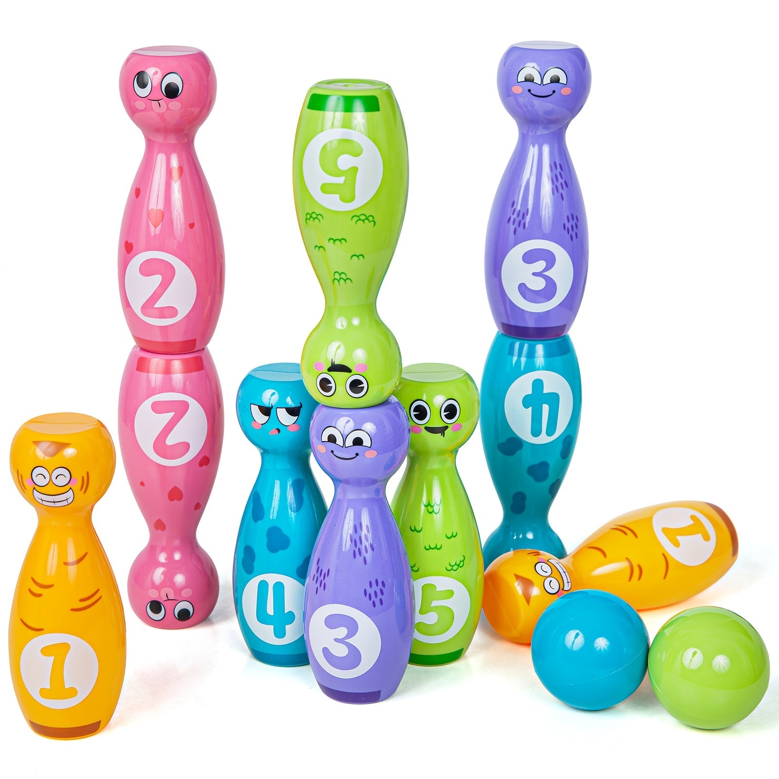 Cartoon Bowling Toy Set for Kids – 10 Pins & 2 Balls with Fade-Resistant Design, Indoor & Outdoor Game