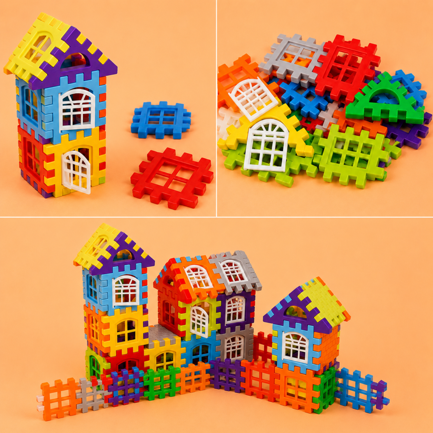 100-Piece Creative House Builder Set - Large Interlocking Puzzle Blocks - Educational STEM Construction Toy - Colorful Assembly Blocks for Kids
